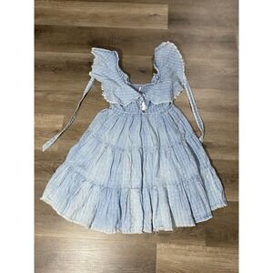 Free People Undone Mini Dress in Light Blue Wash X Small New Womens Denim
